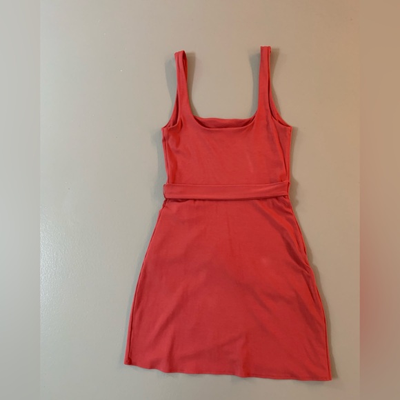 Orange tank top dress with tie up side - Picture 2 of 4